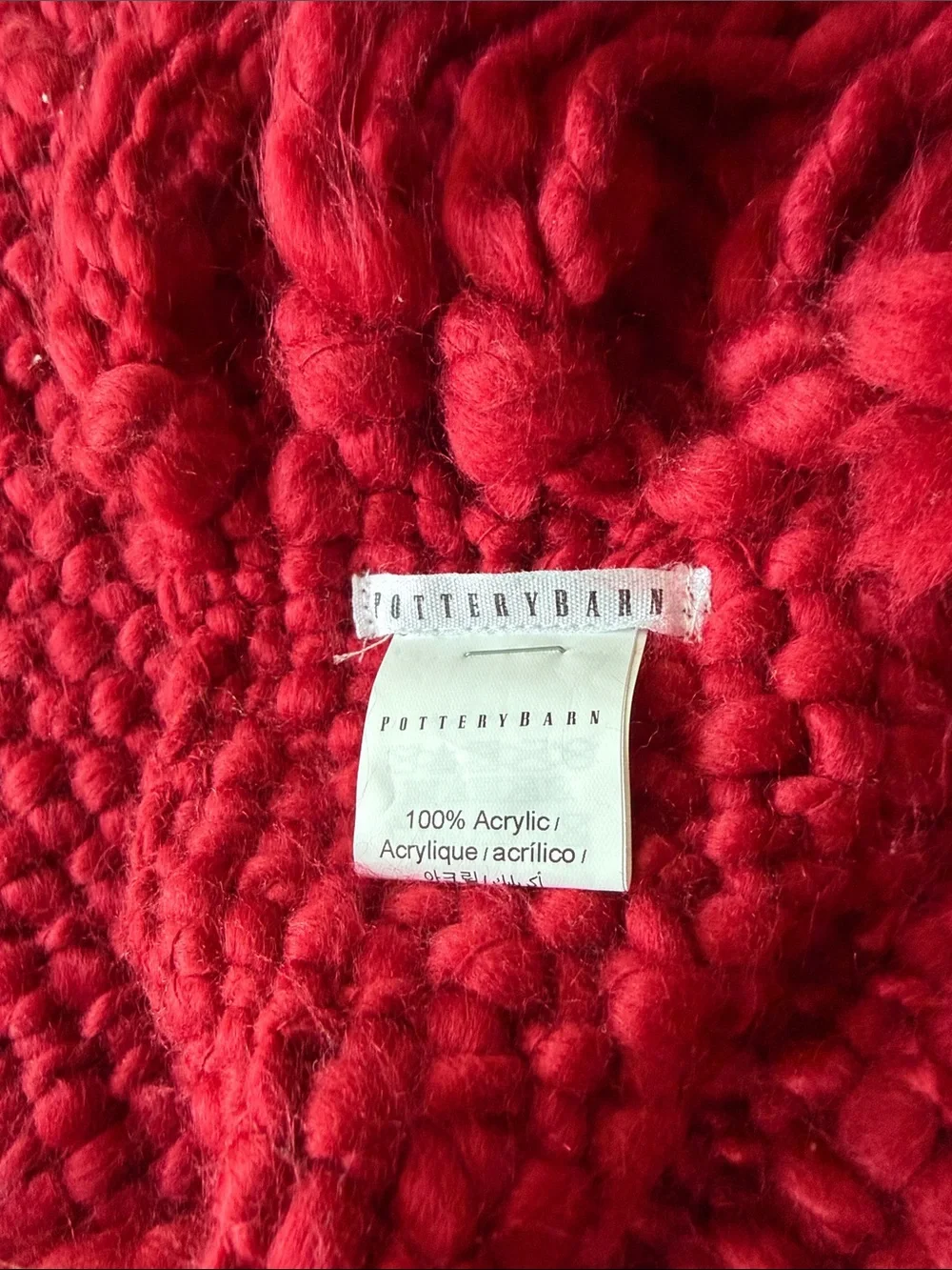 Pottery Barn Chunky Red Knit Throw with Fringe